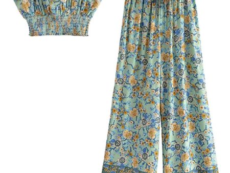 Women  60 s Child Two Piece Suit | Strapless Top + Bohemian Loose Pants | S-L Supply