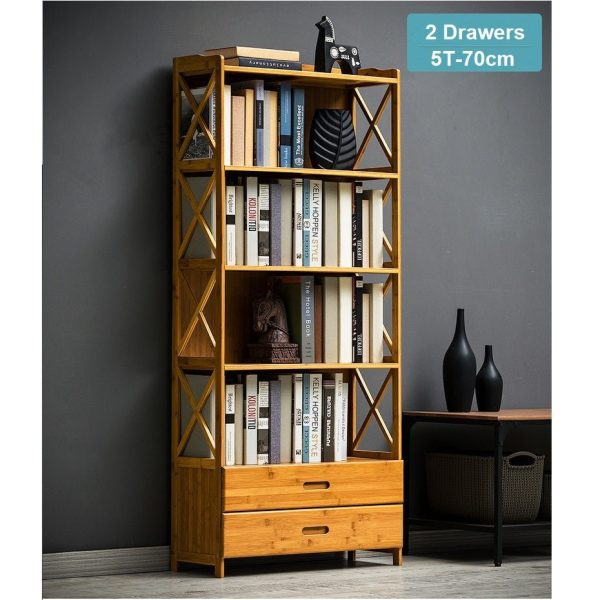 Bamboo Bookshelf Storage Rack Shelf Stand Bookcase Holder Display Drawers Online