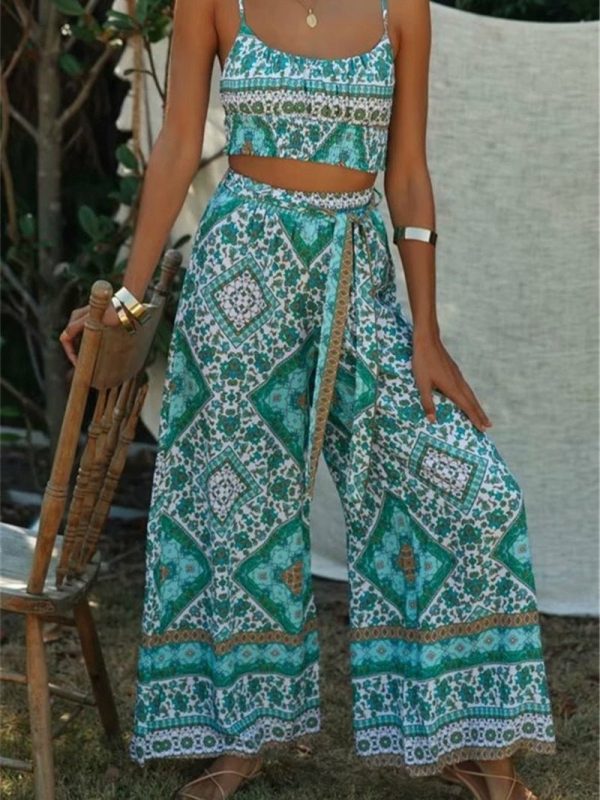 Cool Women s Boho Styled Clothing Set | Pants + Sleeveless Top | S-M Sale