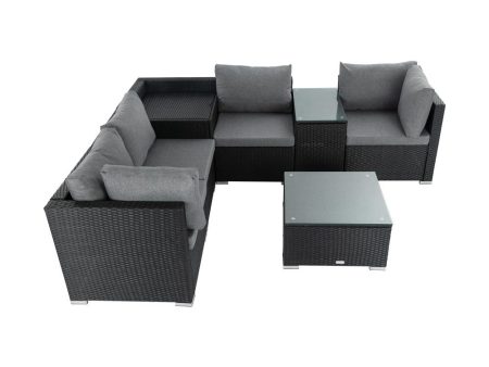 7PC Outdoor Wicker Loveseat Setting with Storage Corner (Black) Online now