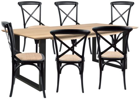 Aconite 7pc 180cm Dining Table Set 6 Cross Back Chair Solid Messmate Timber Wood For Sale