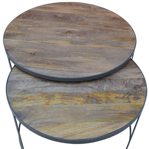 Nolana  2pc Mango Wood and Metal Round Nesting 80cm Coffee Table Set - Natural Online now