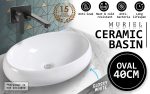 Muriel 40 x 30 x 13cm White Ceramic Bathroom Basin Vanity Sink Oval Above Counter Top Mount Bowl Online