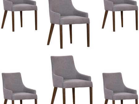 Tuberose Dining Chair Set of 6 Fabric Seat Solid Acacia Wood Furniture - Grey on Sale