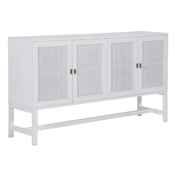 Jasmine Sideboard Buffet Table 160cm 4 Door Mindi Wood Rattan - White Online Hot Sale