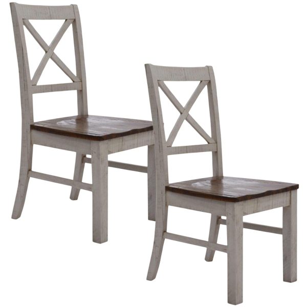 Erica X-Back Dining Chair Set of 2 Solid Acacia Timber Wood Hampton Brown White Online now