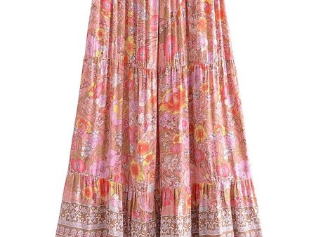 Women s Hippie High Waisted Skirt | Floral Pink | S-L Cheap