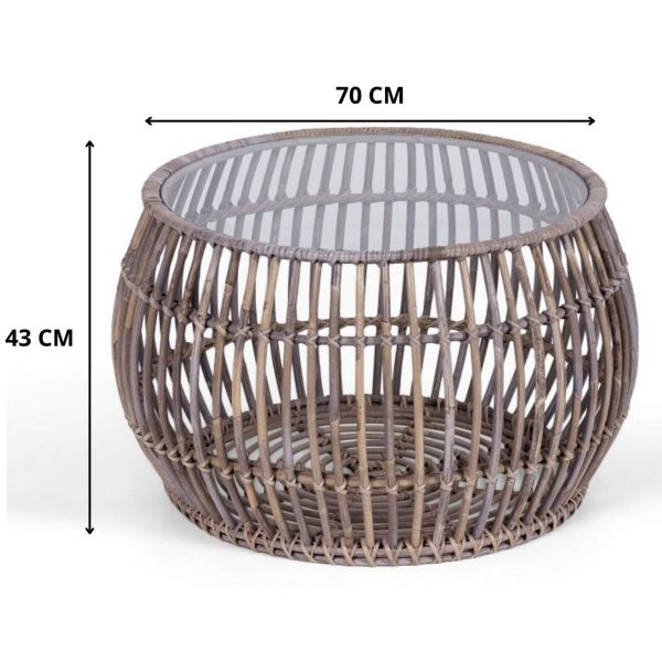 Sage 70cm Glass Topped Rattan Round Coffee Table - Natural Fashion