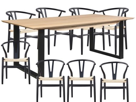 Aconite 9pc 210cm Dining Table Set 8 Wishbone Chair Solid Messmate Timber Wood For Cheap