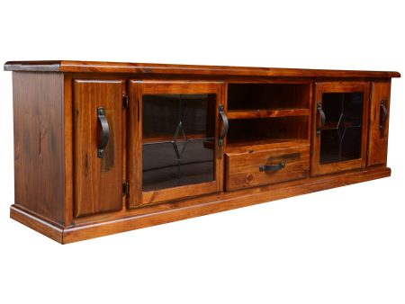 Umber ETU Entertainment TV Unit 220cm 2 Door 1 Drawer Pine Wood - Dark Brown Online