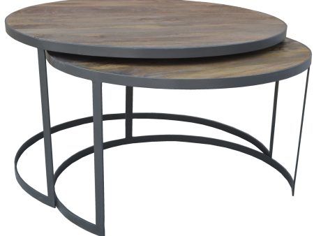 Nolana  2pc Mango Wood and Metal Round Nesting 80cm Coffee Table Set - Natural Online now