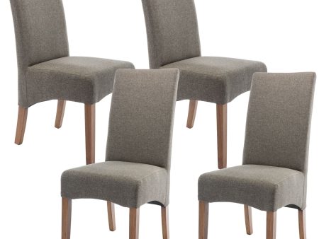 Aksa Fabric Upholstered Dining Chair Set of 4 Solid Pine Wood Furniture - Grey For Sale