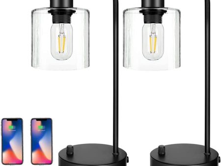 2x Pack Industrial Table Lamp with 2 USB Port for Bedside Nightstand Desk and Living Room Office (Bulb not Included) Cheap