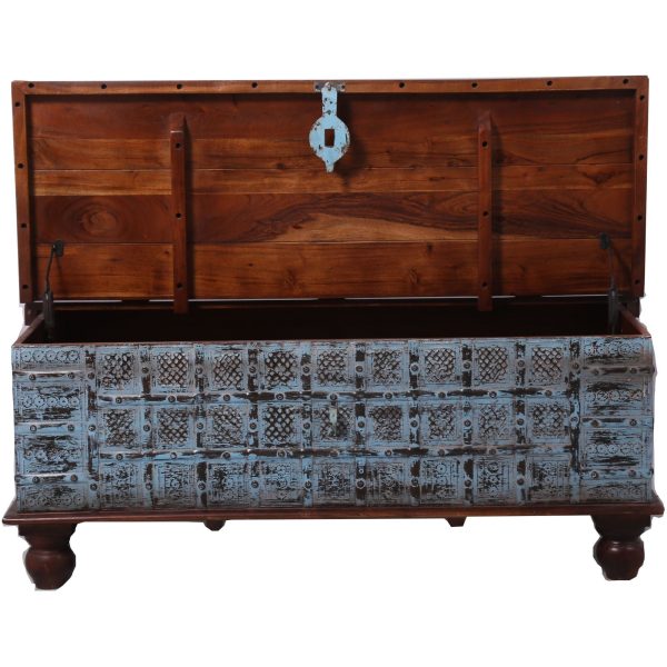 Konark Coffee Table Antique Handcrafted Solid Mango Wood Storage Trunk Chest Box For Sale