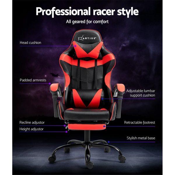 Artiss Office Chair Gaming Computer Executive Chairs Racing Seat Recliner Red Online now