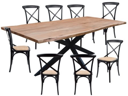 Lantana 9pc 240cm Dining Table 8 Black X-Back Chair Set Live Edge Acacia Wood Online Hot Sale