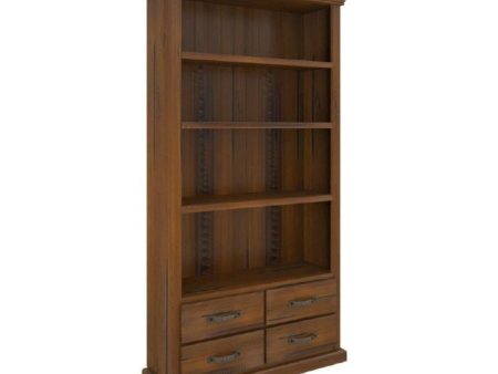 Umber Bookshelf Bookcase 4 Tier Drawers Solid Pine Timber Wood - Dark Brown Supply