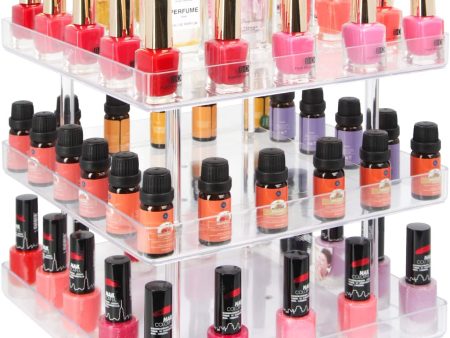 3 Tier 360 Rotating Display Rack Organizer Stand for Clear Nail Polish and Makeup Cosmetics with Acrylic Guard For Sale