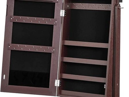 SONGMICS Jewelry Cabinet Armoire with Full-Length Frameless Mirror Brown JJC002K01 Sale