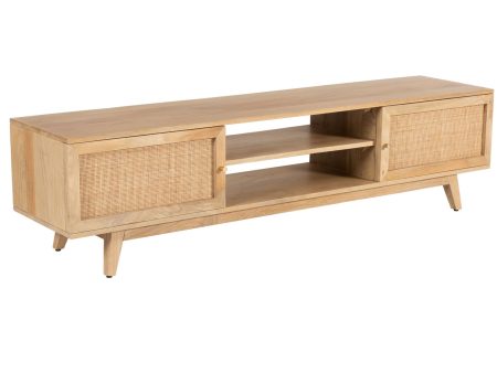 Olearia  ETU Entertainment TV Unit 175cm Solid Mango Wood Rattan 2 Door Natural Online Hot Sale