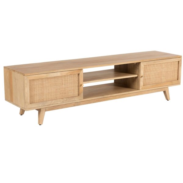 Olearia  ETU Entertainment TV Unit 175cm Solid Mango Wood Rattan 2 Door Natural Online Hot Sale