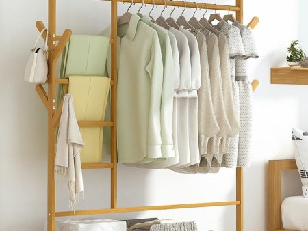 Portable Coat Stand Rack Rail Clothes Hat Garment Hanger Hook with Shelf Bamboo 9 Hook with Rack Rail Natural Finished Sale