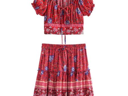 Women s Cute Boho Two Piece Outfit | Top + Bohemian Skirt | S-L | Various Colours Online Sale