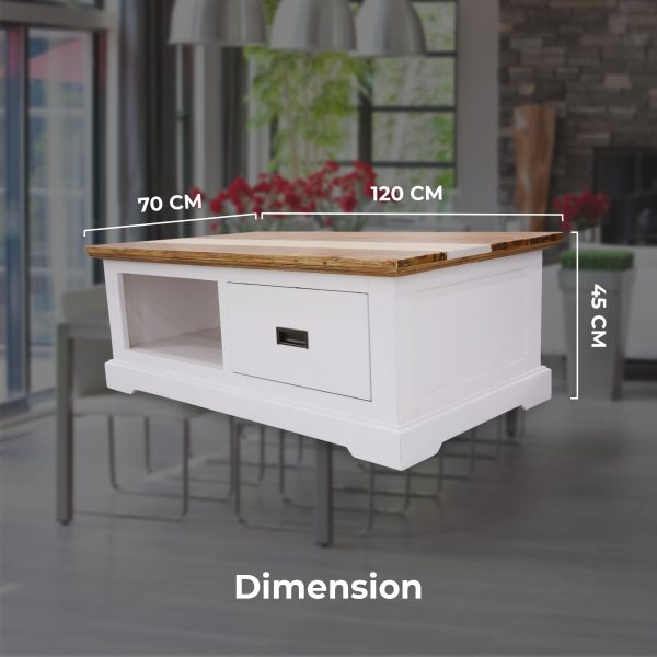 Orville Coffee Table 120cm 1 Drawer Solid Acacia Timber Wood - Multi Color on Sale