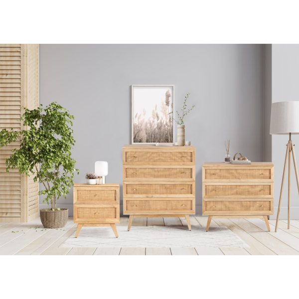 Olearia  Storage Cabinet Buffet Chest of 3 Drawer Mango Wood Rattan Natural Online Sale