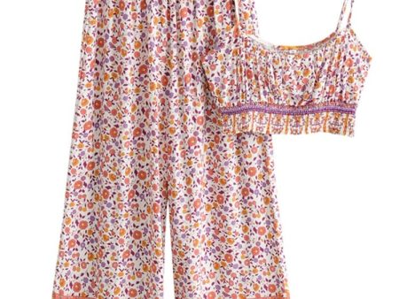 Women s 60 s Flower Child Two Piece Outfit | Sleeveless Top + Bohemian Pants | S-L Online