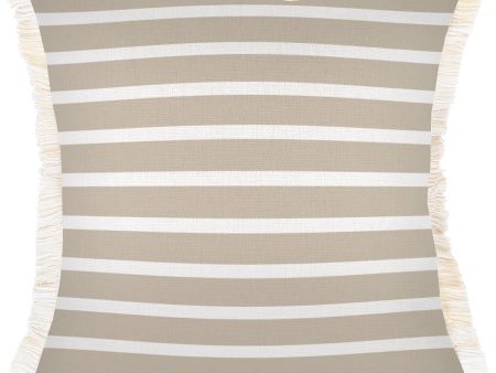 Cushion Cover-Coastal Fringe-Hampton Stripe Beige-45cm x 45cm Discount