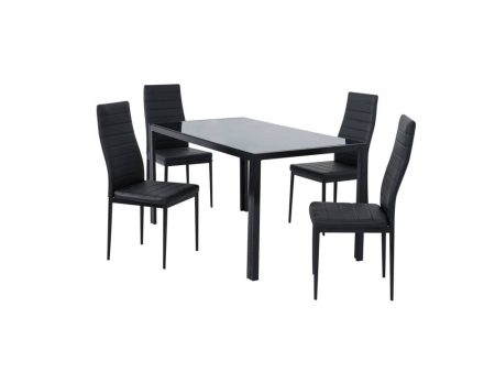 5PC Indoor Dining Table and Chairs Dinner Set Glass Leather Kitchen-Black Online Hot Sale