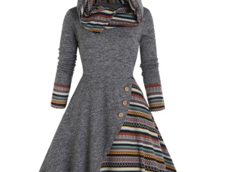 Colourful Tribal Robe Dress | High Wasit + Long Sleeve + Hoodie | S-XXL Fashion