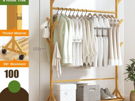 Portable Coat Stand Rack Rail Clothes Hat Garment Hanger Hook with Shelf Bamboo 9 Hook without Rack Rail Natural Finished on Sale