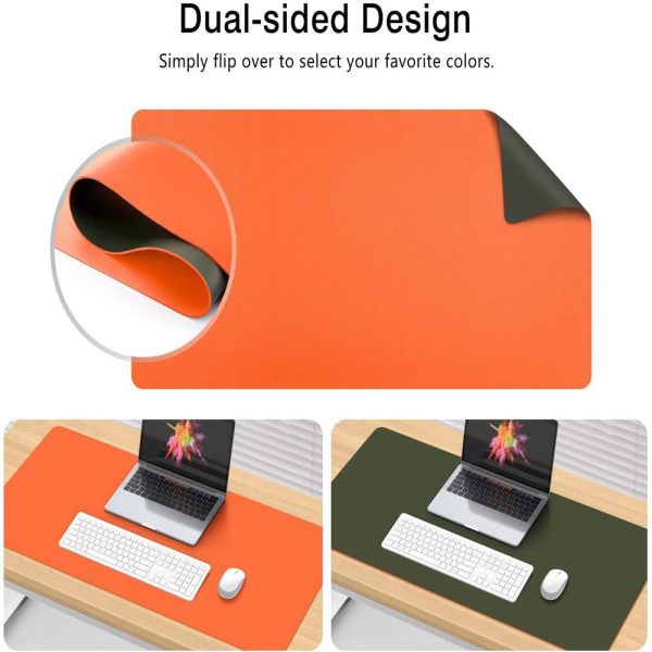 Orange 90cm*45cm Dual Side Office Desk Pad Waterproof PU Leather Computer Mouse Pad Supply