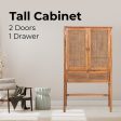 Jasmine Tall Storage Cabinet 90cm 2 Door 1 Drawer Mindi Wood Rattan - Brown Fashion