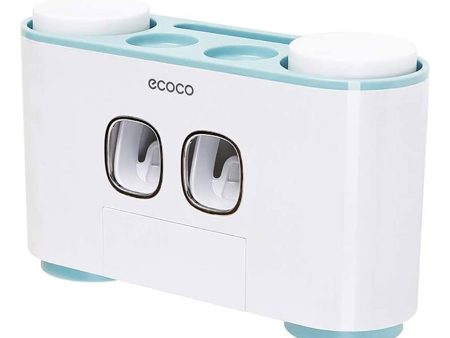 Ecoco Wall-Mounted Toothbrush Holder with 2 Toothpaste Dispensers 4 Cups and 5 Toothbrush Slots Toiletries Bathroom Storage Rack (Blue) Online