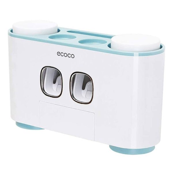 Ecoco Wall-Mounted Toothbrush Holder with 2 Toothpaste Dispensers 4 Cups and 5 Toothbrush Slots Toiletries Bathroom Storage Rack (Blue) Online