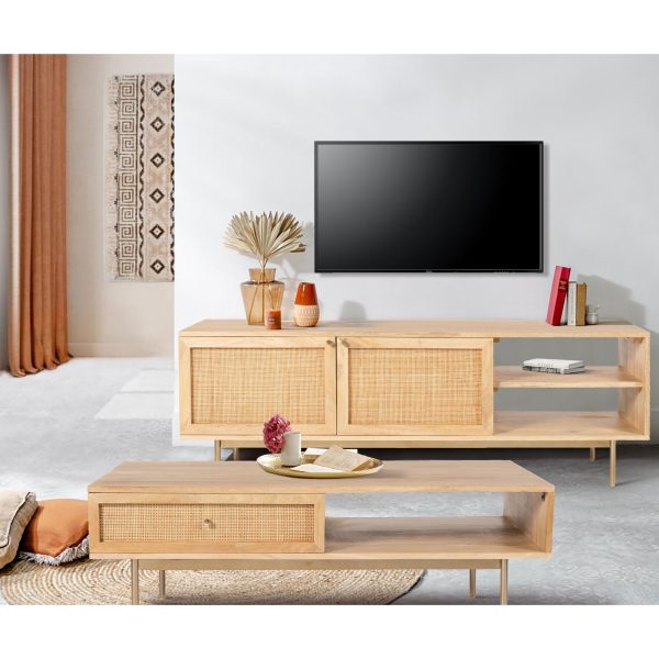 Martina ETU Entertainment TV Unit 175cm Solid Mango Wood Rattan Furniture Online