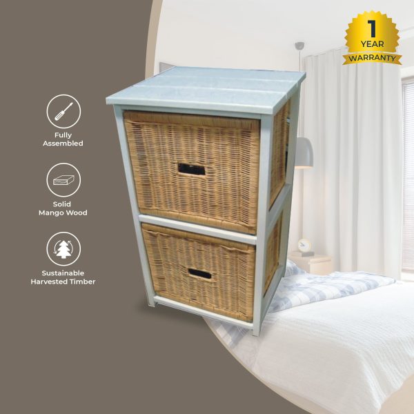 Hyssop 2 Chest of Drawers Cane Bedroom Kitchen Bathroom Storage Tallboy Shelf Fashion