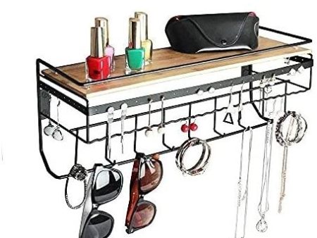 Wall Mount Hanging Jewelry Organizer with 9 Hooks (Black Metal) Discount