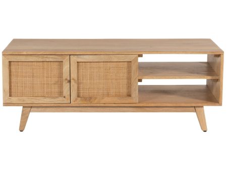 Olearia  ETU Entertainment TV Unit 117cm Solid Mango Wood Rattan 2 Door Natural For Sale