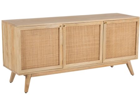 Olearia  Buffet Table 150cm 3 Door Solid Mango Wood Storage Cabinet Natural For Discount