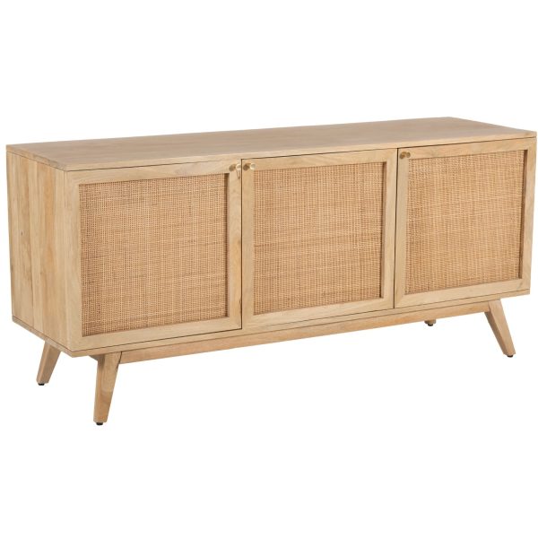 Olearia  Buffet Table 150cm 3 Door Solid Mango Wood Storage Cabinet Natural For Discount