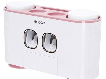 Ecoco Wall-Mounted Toothbrush Holder with 2 Toothpaste Dispensers 4 Cups and 5 Toothbrush Slots Toiletries Bathroom Storage Rack (Pink) Fashion