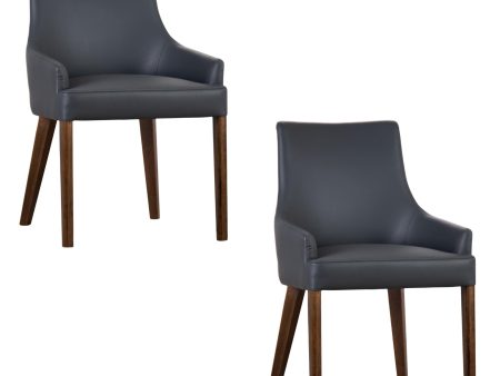 Tuberose Dining Chair Set of 2 PU Leather Solid Acacia Wood Furniture Dark Grey Sale