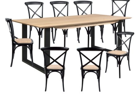 Aconite 9pc 210cm Dining Table Set 8 Cross Back Chair Solid Messmate Timber Wood Online