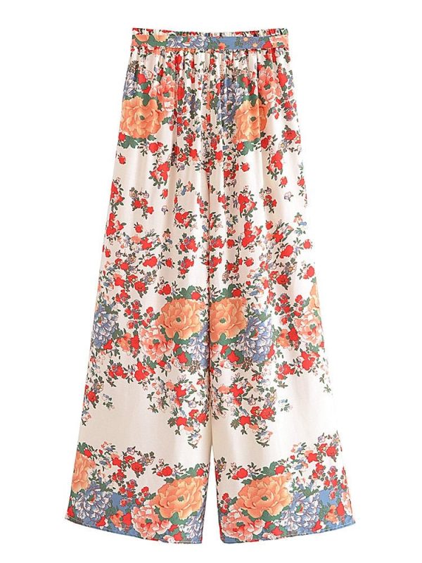 Women Multi Floral Printed Two Piece Suit | Sleeveless Top + Bohemian Loose Pants | S-L Online Hot Sale