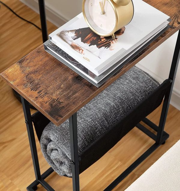 Industrial Side Table with Magazine Holder Sling and Metal Structure (Brown) Fashion