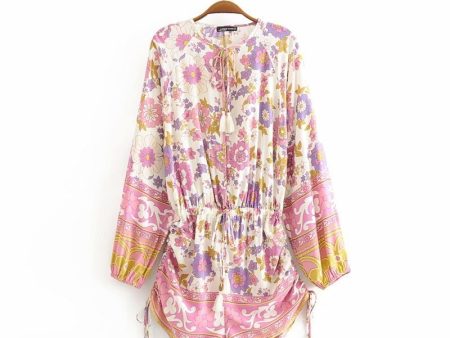 Women s Floral Boho Romper With Tassels | V-Neck Jumpsuit | S-L on Sale